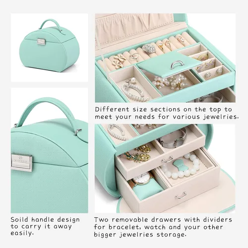 Miniatura 6 de Caja de joyería Vlando para niñas, estilo princesa, diseño de media luna (color verde)