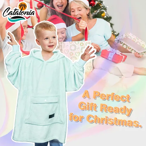 Miniatura 5 de Catalonia - Sudadera con capucha de gran tamaño para niños, sudadera de forro polar portátil con bolsillo frontal grande, para niños de 4 a 12 años