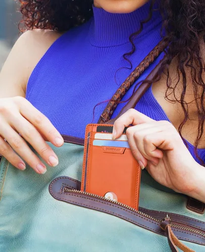 Miniatura 16 de Buffway Cartera delgada para hombres y mujeres, minimalista, pequeña, de cuero, con bolsillo frontal, con bloqueo RFID y caja de regalo, Bassa Mars