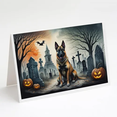 Miniatura 30 de Caroline's Treasures DAC2018GCA7P - Tarjetas de felicitación y sobres de Halloween espeluznantes de Border Collie, paquete de 8 tarjetas en blanco