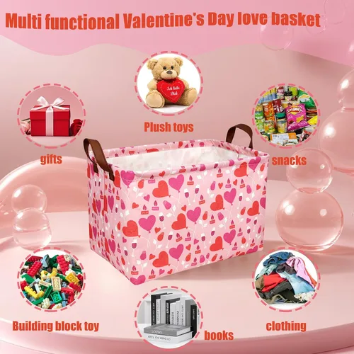 Miniatura 6 de Cesta de regalo de San Valentín, lindo corazón vacío, gran cesta de almacenamiento para decoración de habitación de niños y bebés (Amor de globo)