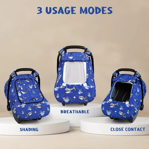 Miniatura 4 de Funda para asiento de auto Pea Pod para bebé, capota para asiento de auto infantil para recién nacidos con 2 capas de ventanas de tela de malla
