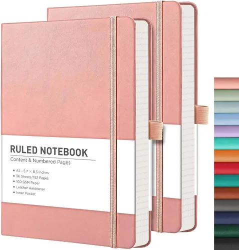 Miniatura 55 de RETTACY Cuaderno rayado, 2 paquetes, 192 páginas numeradas por paquete, tamaño A5 mediano (5.7 x 8.3 pulgadas), para hombres y mujeres, escritura