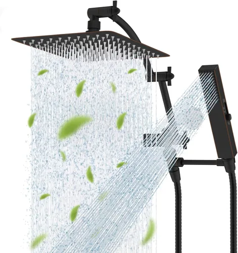 Miniatura 16 de Hibbent Cabezal de ducha de lluvia de 10 pulg. de metal completo con certificación CUPC, juego de cabezal de ducha doble, varita de ducha de mano