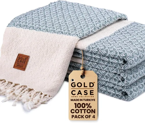 Miniatura 18 de Gold CASE - Juego de 4 Toallas de Mano Turcas para Baño, 20 x 40 pulgadas, Toallas de Baño 100% Algodón, Toalla Pequeña de Cocina Aphrodite