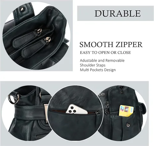 Miniatura 3 de KL928 - Bolsas grandes y bolsos de mano para mujeres con múltiples bolsillos, suaves, piel sintética y estilo hobo