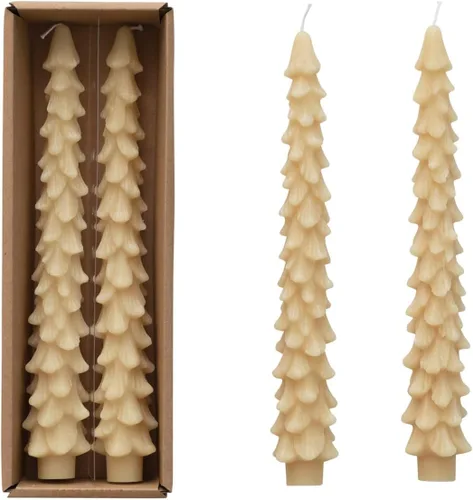Creative Co-Op Velas cónicas en forma de árbol sin perfume, color beige ponche de huevo, juego de 2 en caja Ponche de huevo beige