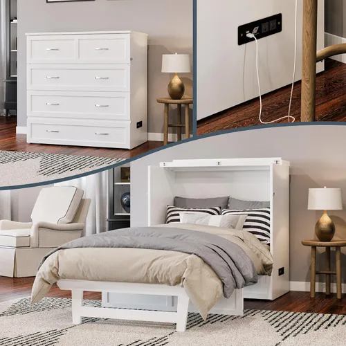 Miniatura 31 de AFI, Northfield Murphy Bed - Baúl de cama Twin XL con colchón de 6", cajón de almacenamiento y cargador USB integrado, ámbar quemado