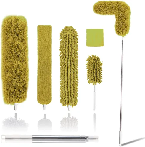 Plumeros mejorados para limpieza (6 unidades), plumero de ventilador de techo con poste de extensión grueso de 100 pulgadas, plumero largo Amarillo