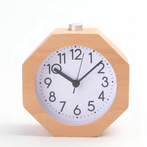 Miniatura 10 de Reloj despertador analógico de madera, 3 pulgadas, silencioso, silencioso, con números arábigos, función de repetición de retroiluminación, funciona