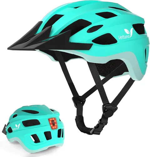 Miniatura 8 de Casco de bicicleta para adultos, casco ligero de bicicleta de montaña con luz trasera LED recargable por USB, visera solar extraíble para mujeres