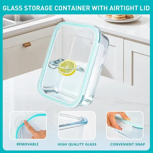 Miniatura 3 de Paquete de 2 recipientes grandes de vidrio de 78 onzas / 9.8 tazas con tapas, recipientes de preparación de comidas para hornear, servir, recipiente