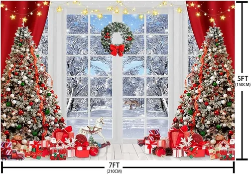 Miniatura 5 de AIBIIN Telón de fondo de Navidad de invierno de 7 x 5 pies, para fotografía, árbol de Navidad, regalo de Feliz Navidad, pancarta del país