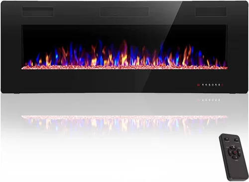Crzoe Chimenea eléctrica, empotrada y montada en la pared con control remoto, temporizador, color de llama ajustable y velocidad, insertos de