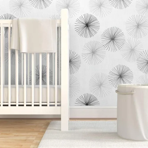Miniatura 6 de Peel & Stick Wallpaper Swatch - Dandelions Grayscale Dandelion Greyscale Mid Century Modern Minimalist Mod Circle Snowflake Round Custom Removable