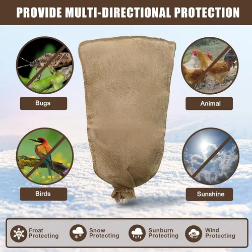 Miniatura 4 de Svepndic 2 bolsas reutilizables de arpillera cálida para plantas de invierno de 47 x 40 pulgadas con cordón de arpillera para plantas, protección
