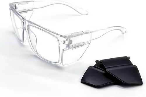 Miniatura 6 de JING LEI Gafas de seguridad con escudo lateral extraíble, gafas de protección UV400, lentes de sol rectangulares negros para mujeres y hombres
