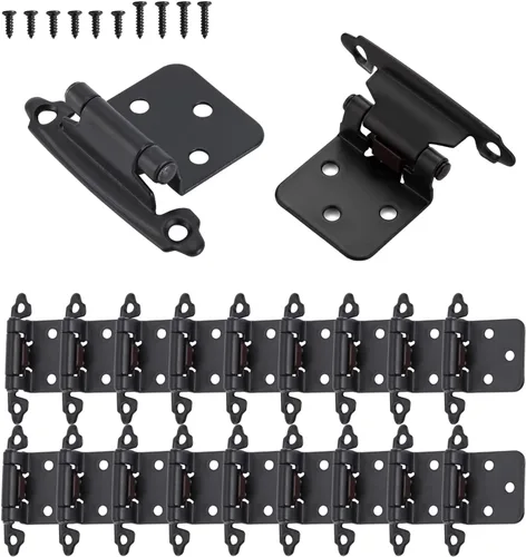 Miniatura 14 de 12 bisagras negras para puerta de gabinete, bisagras de cierre automático de cocina superpuestas de 1/2 pulgada (6 pares)