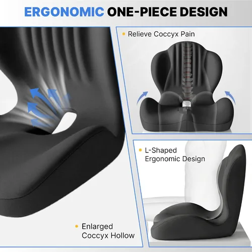 Miniatura 4 de Cojín de asiento ergonómico, cojines de asiento para silla de oficina con diseño en forma de L, cojín ortopédico de espuma viscoelástica con hueco