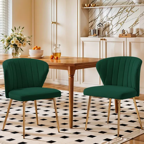 Miniatura 10 de Juego de 2 sillas de comedor de terciopelo, sillas de tocador tapizadas modernas con patas de metal dorado para comedor, cocina, tocador y patio