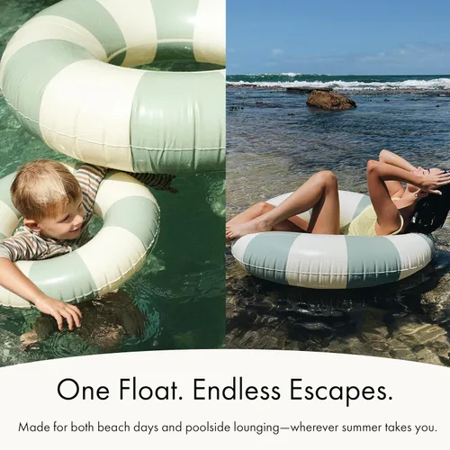 Miniatura 4 de Petites Pommes Flotador de piscina a rayas para niños y niños pequeños, tubo interior duradero, diseño de rayas clásico impreso a mano, dona