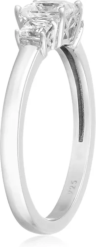 Miniatura 2 de Tienda Collection Platinum or Gold Plated Sterling Silver Princess-Cut 3-Stone Ring made with Infinite Elements Zirconia