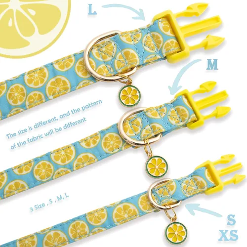 Miniatura 4 de Faygarsle Collar Lindo de Perro para Perras y Perros Machos, Collar Suave y Elegante para Mascotas con Diseño de Limón, Collar de Perro Amarillo