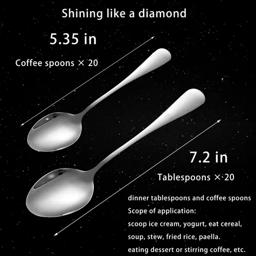 Miniatura 5 de Juego de 40 cucharas de mesa y cucharas de café, cucharas de acero inoxidable, cucharas de cubiertos de cocina para el hogar, cucharas de postre