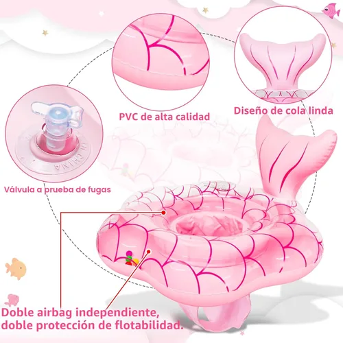 Miniatura 3 de Flotador de piscina extra ancho de 25.6 pulgadas para bebés de 6 a 36 meses, flotador de natación de sirena de seguridad antideslizante, entrenador