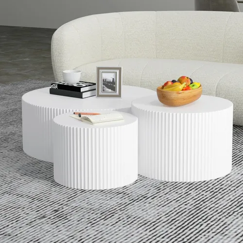 Miniatura 27 de WILLIAMSPACE Juego de 2 mesas auxiliares anidadas, mesas de café redondas de madera color naranja mate, mesas auxiliares modernas de lujo, mesa