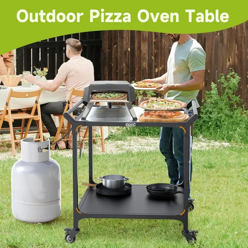 Miniatura 7 de NUUK Carrito de parrilla de 32" x 32" pulgadas, mesa de horno de pizza de acero inoxidable con doble estante rodante, isla de cocina, estación