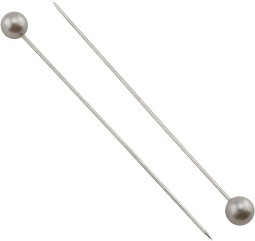 Miniatura 4 de HJ Garden 1 caja de 100 piezas de agujas de 0.236 x 2.394 pulgadas, alfileres de cabeza de perla, alfileres rectos para coser manualidades, Gris