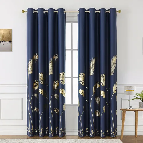 Miniatura 94 de BUHUA Cortinas pequeñas para ventana de 36 pulgadas de largo, 2 paneles, cortinas opacas con elegantes ramas de árbol plateadas, cortinas de bloqueo