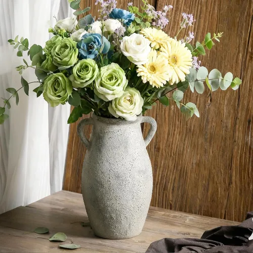 Miniatura 9 de Florero de cerámica con asas, jarrón de 12 pulgadas de alto para centros de mesa, grandes jarrones decorativos de terracota, jarrones rústicos