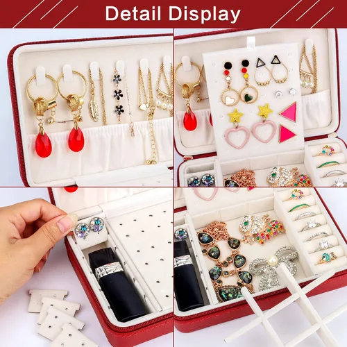 Miniatura 3 de DesignSter Joyero pequeño Estuche de joyería de viaje de piel sintética, organizador de joyas para collar, aretes, anillos, regalos para niñas