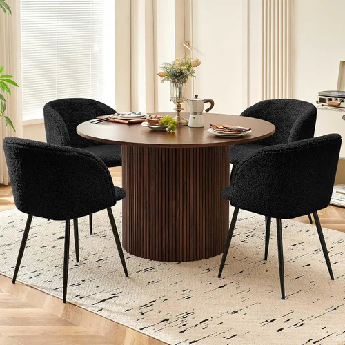 Miniatura 2 de Homedot Juego de mesa de comedor redonda de 5 piezas para 4, mesa de cocina de nogal de 47 pulgadas y sillas tapizadas para comedor, juego de mesa