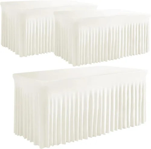 Miniatura 11 de Falda de mesa negra, de elastano, sin arrugas, 6 pies, mantel elástico ajustable lavable para mesas rectangulares para bodas, banquetes, fiestas