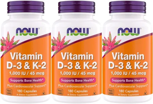 Miniatura 7 de NOW Supplements Vitamina D3 K2, 1,000 IU/45 mcg, Apoyo Cardiovascular, Apoya la Salud Ósea, 180 Cápsulas Vegetarianas - Veganas, Sin Gluten, Kosher