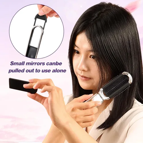 Miniatura 2 de Paquete de 1 cepillo de pelo compacto plegable con espejo, peine de masaje de bolsillo de viaje para peinar el cabello, gimnasio, viajes y bolso