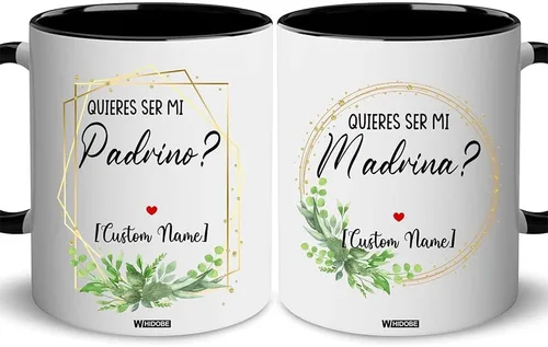 WHIDOBE Tazas de café Padrino Madrina personalizadas, regalos Padrinos De Bautizo, Quieres Ser Mi Madrina, Quieren Ser Mis Padrinos De Bautizo, Set