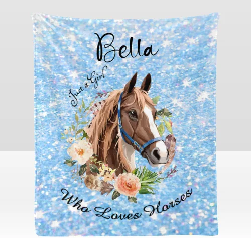 Miniatura 17 de Manta personalizada con texto en inglés «Just a Girl Loves Hors», manta de forro polar suave con nombre para regalos, sofá cama (50 x 60 pulgadas)