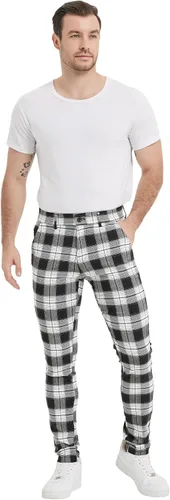 Miniatura 4 de Plaid&Plain Pantalones a cuadros para hombre, pantalones de vestir ajustados para hombre, pantalones chinos ajustados para hombre