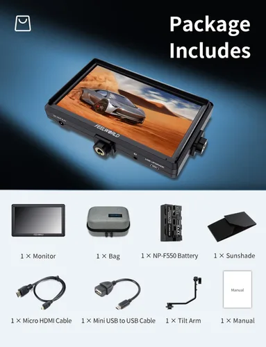 Miniatura 9 de FEELWORLD S55E - Monitor DSLR de campo de cámara de 5.5 pulgadas, 500nit, salida de entrada HDMI 4K, forma de onda 3D LUT HDR enfoque preciso