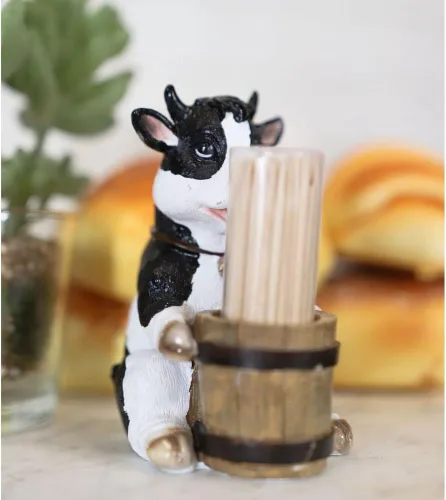 Miniatura 2 de Granja Bovine Holstein Vaca Madera Barril Palillos Titular con palillos de dientes