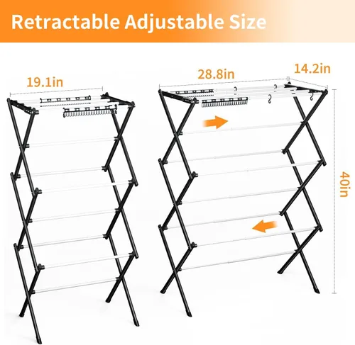 Miniatura 4 de Tendedero Plegable para Ropa, Tendedero de Ropa Plegable para Interiores, Secadores para Lavandería - 40" x 28.8" x 14.2", Ahorro de Espacio Blanco