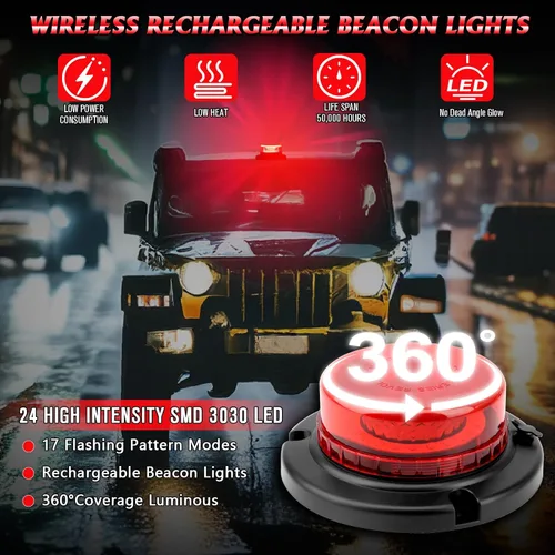 Miniatura 2 de Luz de baliza roja con control remoto, recargable, inalámbrica, luces intermitentes rojas con imán, brillo alto y bajo, 15 modos, mini luz de Rojo