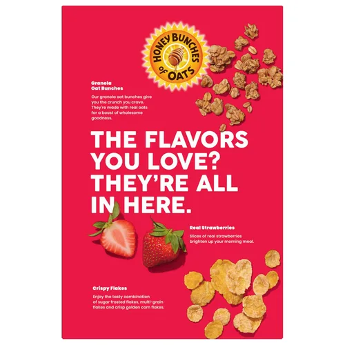 Miniatura 9 de Honey Bunches of Oats Fresa, saludable para el corazón, bajo en grasa, hecho con cereales integrales, 11 onzas