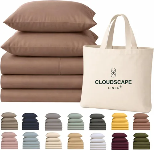 Miniatura 31 de Cloud Scape Linen - Juego de sábanas de 100% algodón egipcio, tamaño individual, juego de ropa de cama de lujo de 3 piezas, 400 hilos, calidad