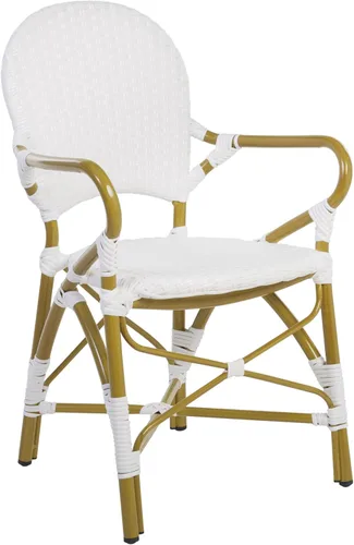 Miniatura 12 de SAFAVIEH Hooper - Juego de 2 sillas apilables para exteriores, color blanco y negro, mimbre sintético y marco de aluminio, diseño de bistró