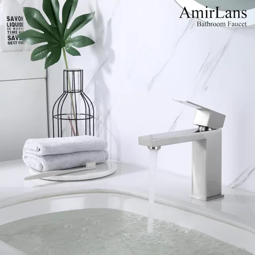 Miniatura 6 de Grifo de baño de un solo agujero, grifo de baño de acero inoxidable de níquel cepillado con tapón emergente, grifo de lavabo de baño AML-1141-BN